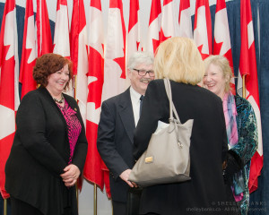 Saskatchewan Poet Laureate with fellow poets Bruce Rice and dee Hobsbawn-Smith, greeting Her Honour, Lieutenant Governor Vaughn Solomon Schofield.